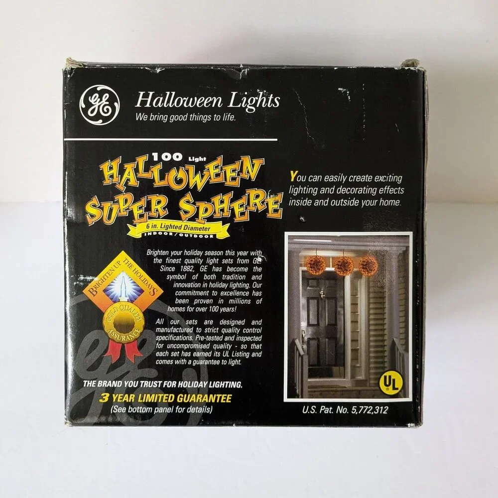 GE 2001 Super Sphere 100 Light Orange Bulbs 6” Halloween Decoration Tested Works